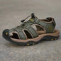 Large Size Real Genuine Leather Outdoor Summer Beach Leather Sandals Dark Green