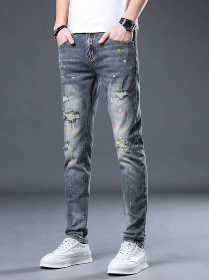 Men's Distressed Slim Fit Jeans - -