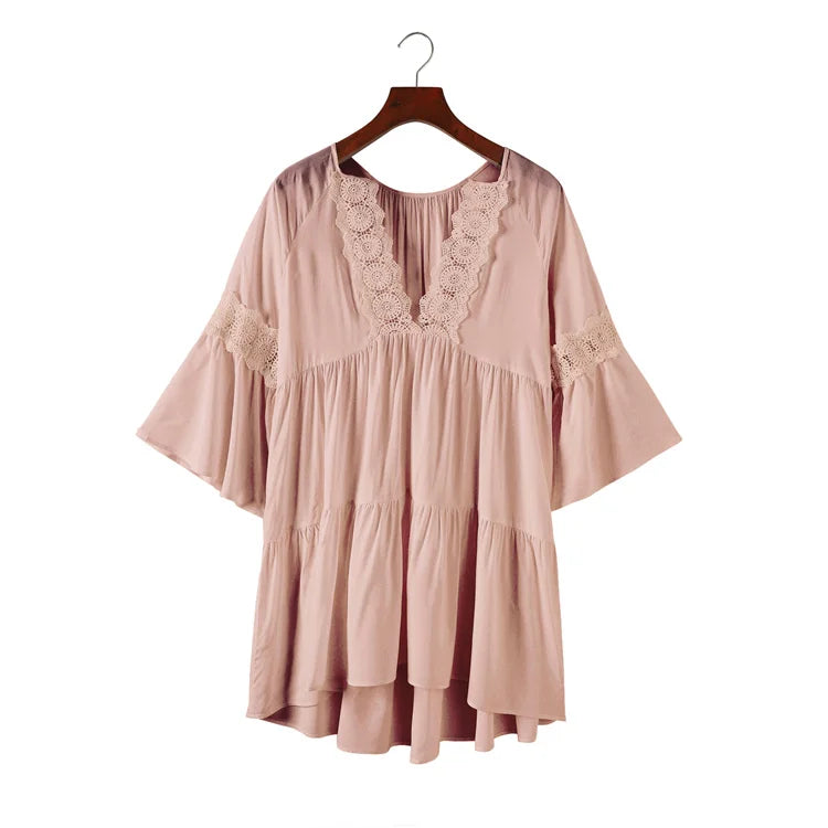 V-Neck Long Sleeve Women Dress Loose Chiffon Blouse