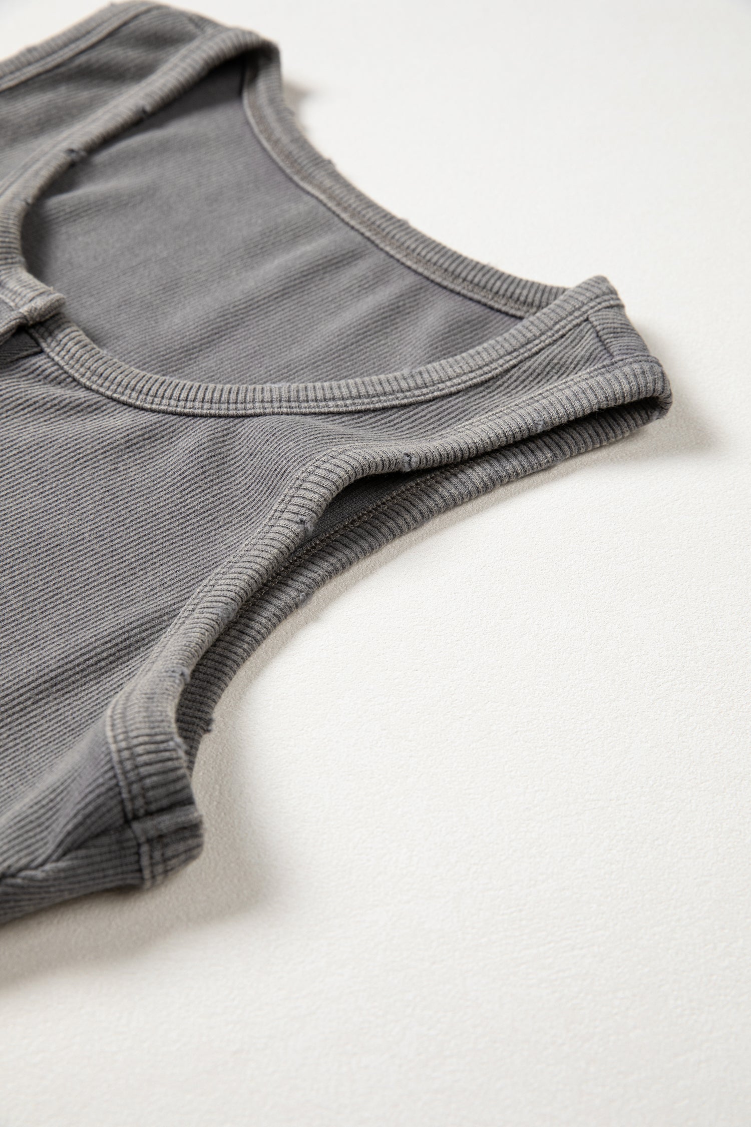 Medium Grey Vintage Distressed Ribbed Mineral Wash Tank Top- I am a Fashion Junky- {{Product type}}