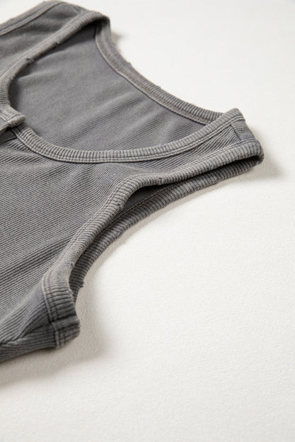 Medium Grey Vintage Distressed Ribbed Mineral Wash Tank Top- I am a Fashion Junky- {{Product type}}