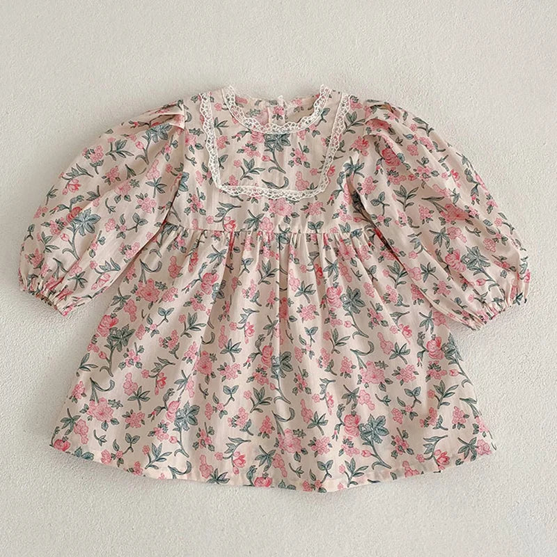 Girls Long Sleeve Flower Print Dress