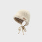 Chic Plush Wool Beanie with Strap - Beige - baby hat