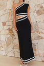 Cutout Contrast Trim Single Shoulder Dress - Black -