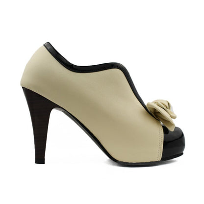 Womens Color Block High Heels with Bow Design - - heels