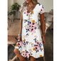 Leisure Style V-Neck Loose Digital Printed Short Sleeved Long  Knee Dress