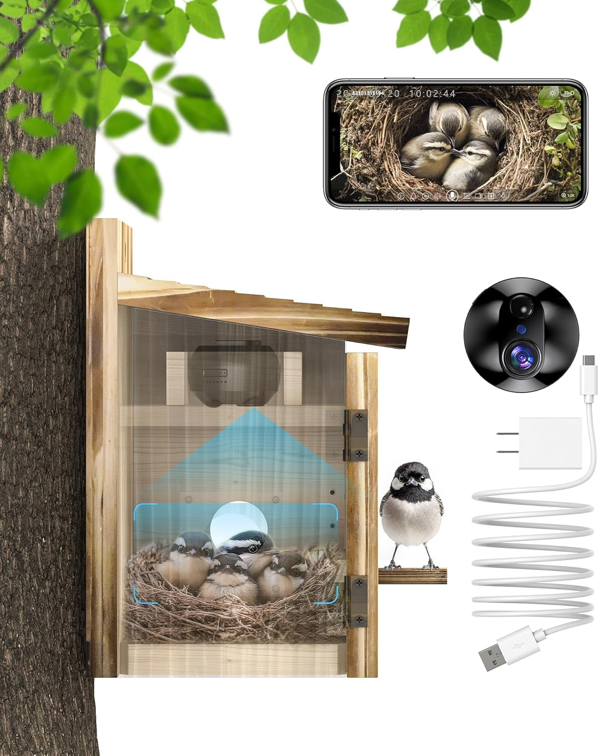 Bird House Camera Solar WiFi 2K HD Smart Birdhouse Motion Detection - - Birdhouses
