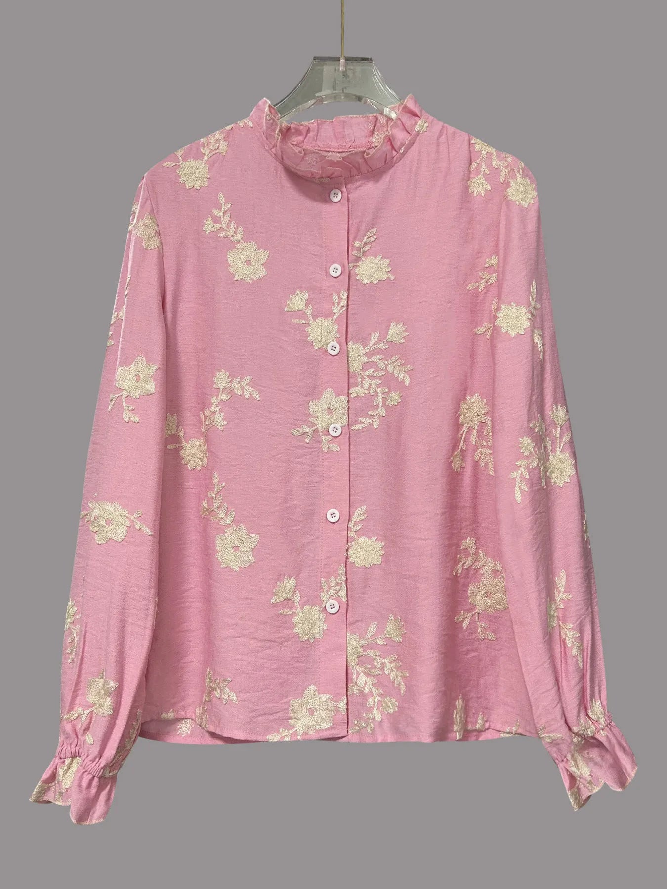 Flower Button Up Long Sleeve Shirt - -