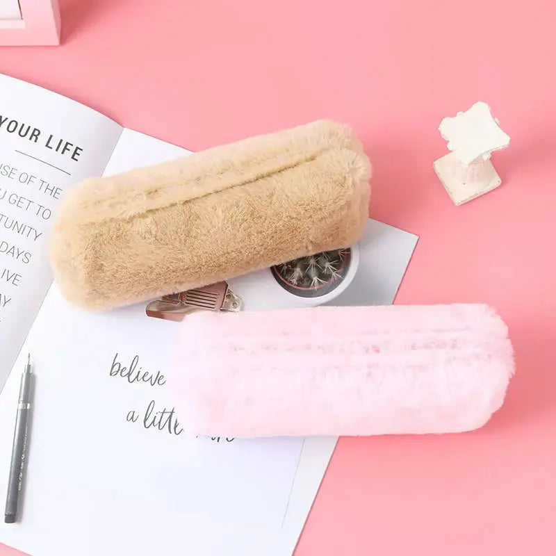 Solid Color Plush Pencil Case