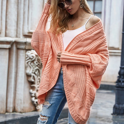 Winter Cardigan Crew Neck Loose Solid Color Women Clothing Knitwear