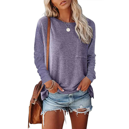 Pocket Split Long-sleeved Casual T-shirt - Kia Day Design