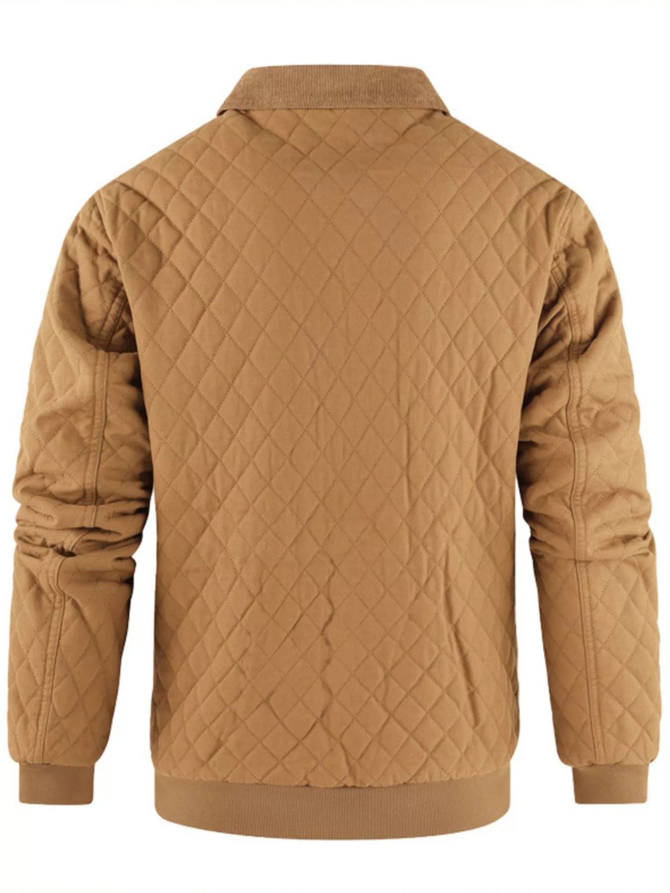 Men's Quilted Collared Neck Jacket with Plaid Lining - -