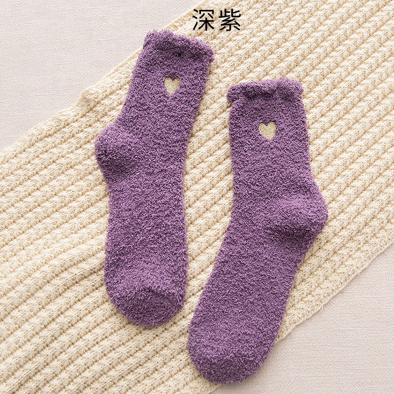 New Design Winter Warm Fluffy Fuzzy Socks Cute Embroidered Soft Women Socks