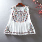 Loose Retro Floral Embroidery Top - White M - top