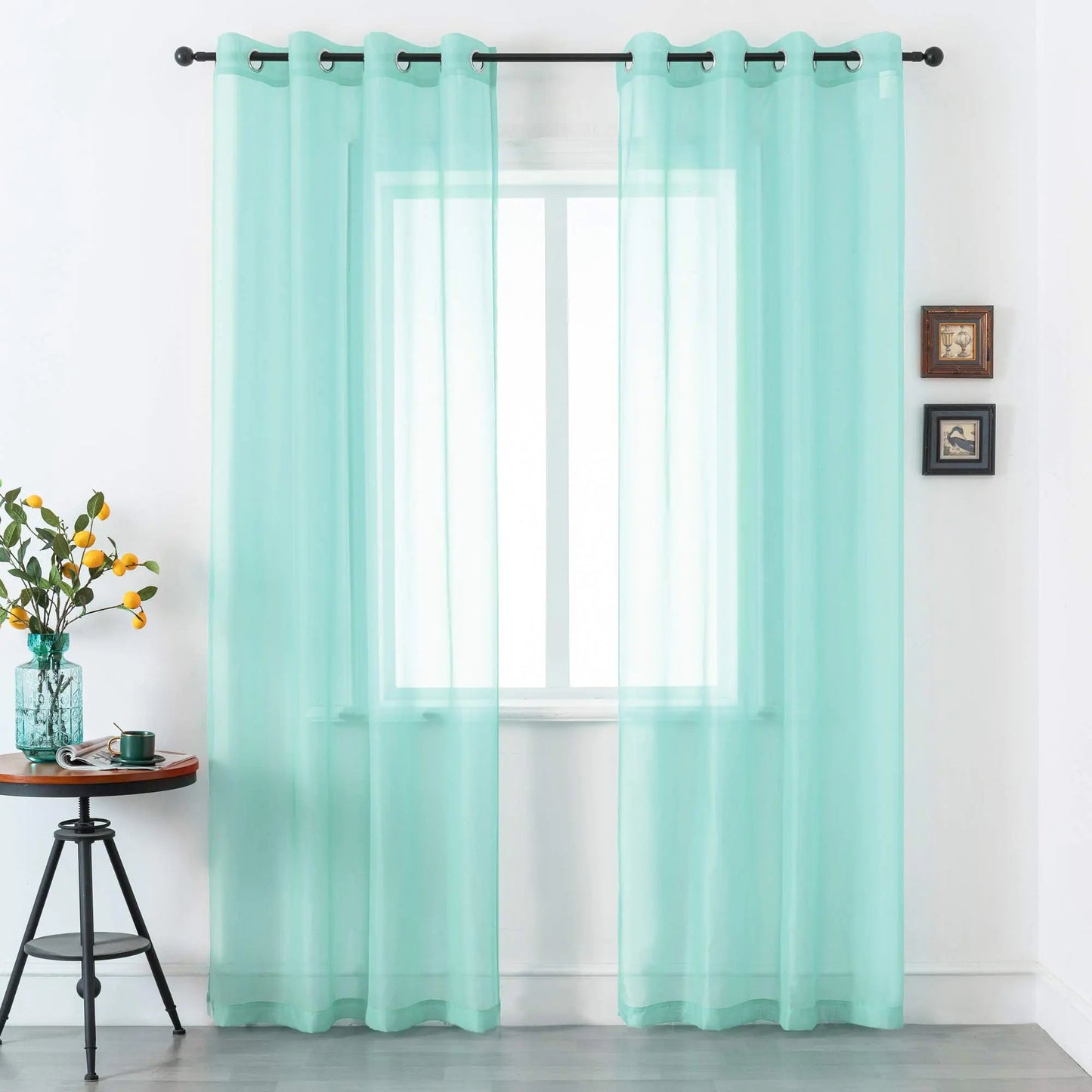 Pastel Blue Sheer Curtains 2 Panels Grommet 52 x 84 - Kia Day Design