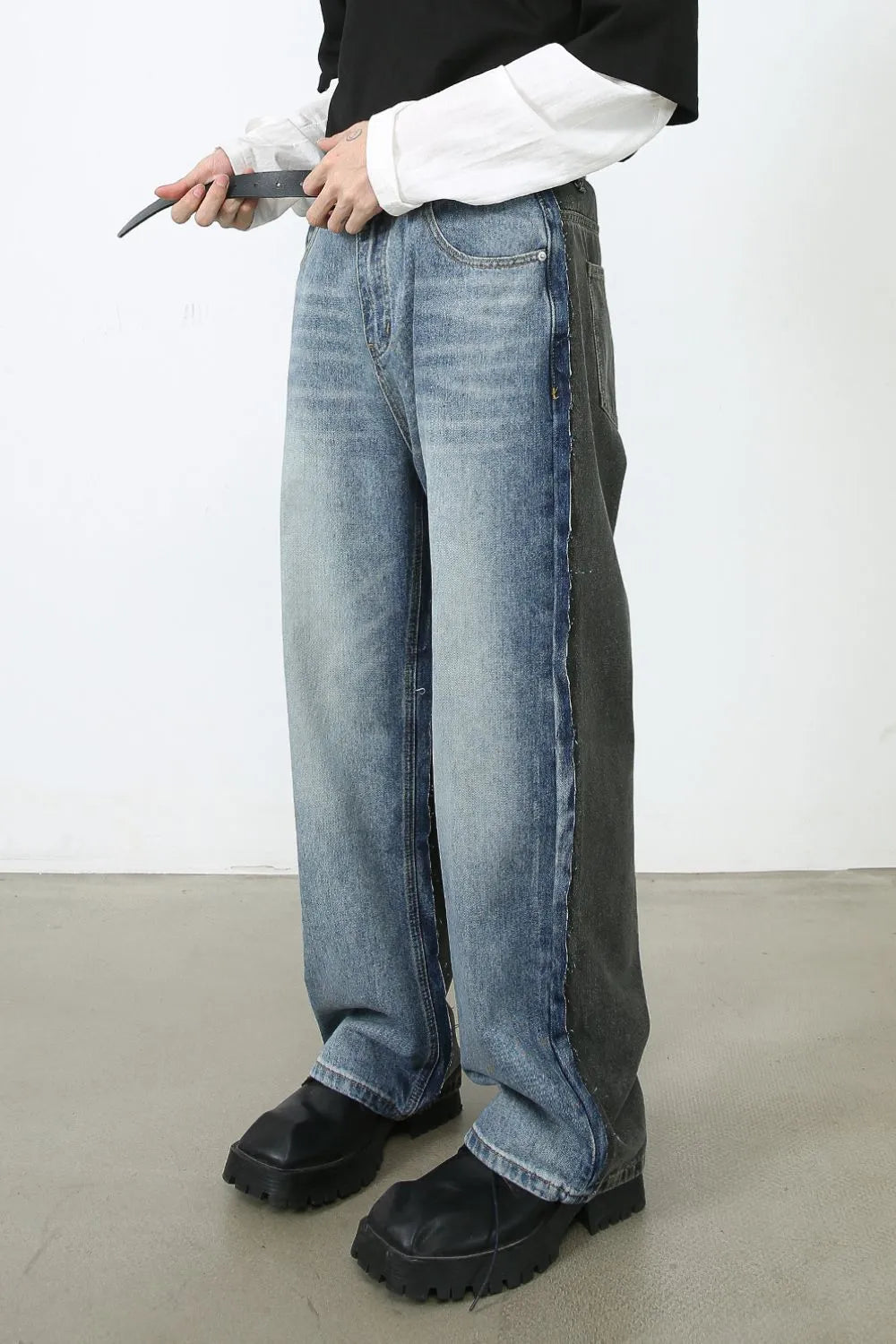 Men's Contrast Loose Fit Jeans - -