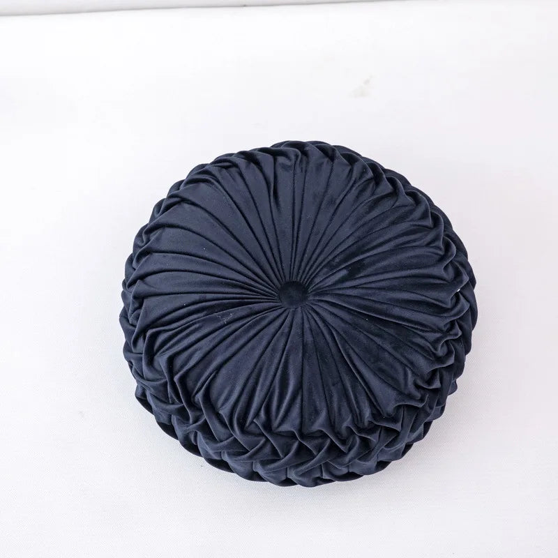 Velvet Round Cushion Plush Pleated Throw Pillow