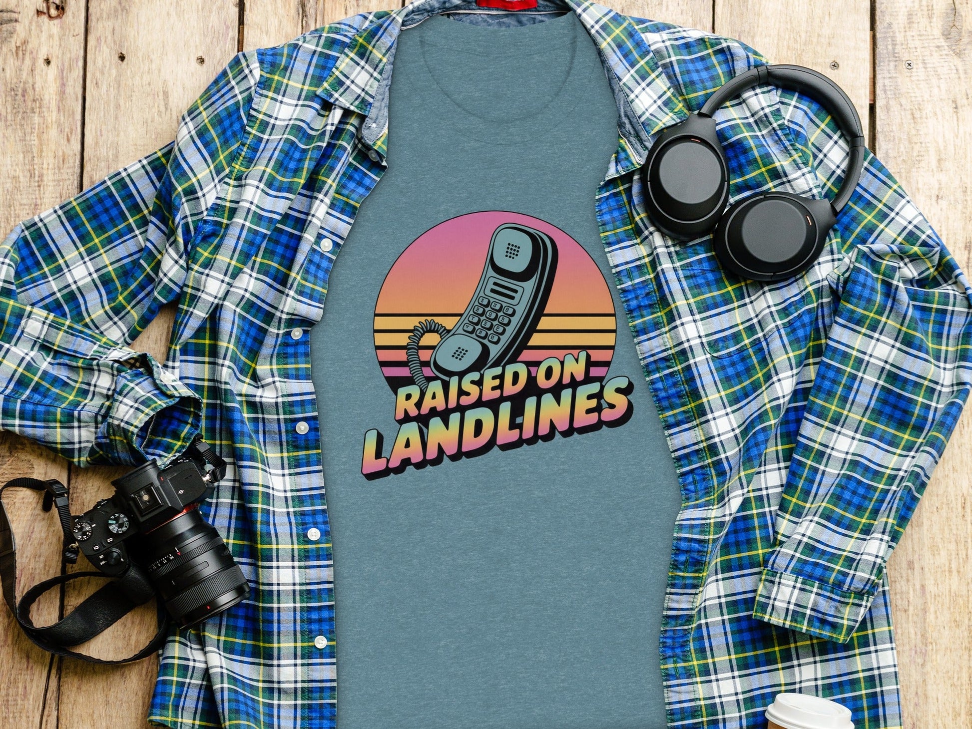 Raised on Landlines Retro Style Phone Design T-Shirt - - T-Shirt