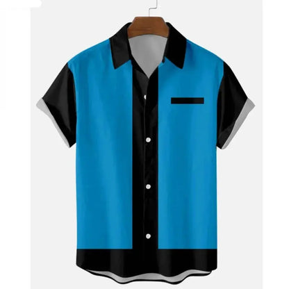 50s Rockabilly Shirts Male Short Sleeve Retro Button-Down Shirts