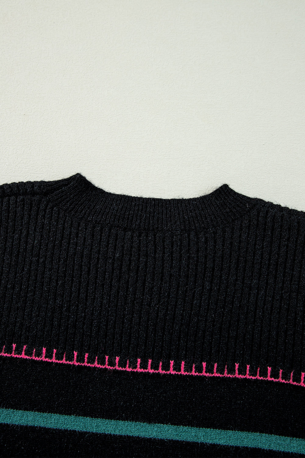 Black Colorful Striped Ribbed Trim Sweater - - Sweaters & Cardigans/Sweaters