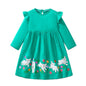 Floral Princess Collar Buttons Long Sleeve Dress green white