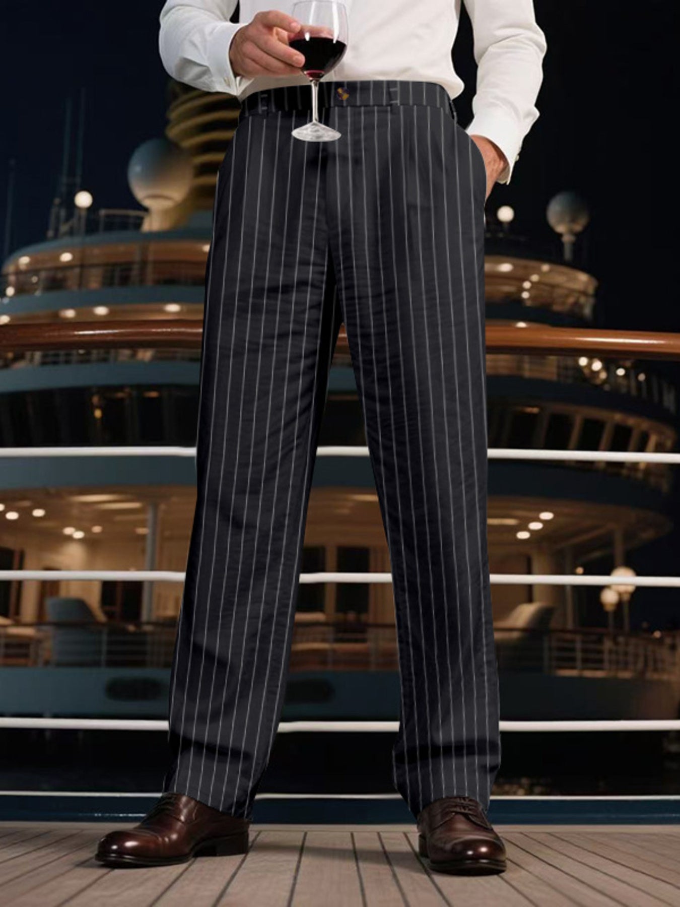 Men's Full Size Striped Wide Leg Pant Plus Size - Black -