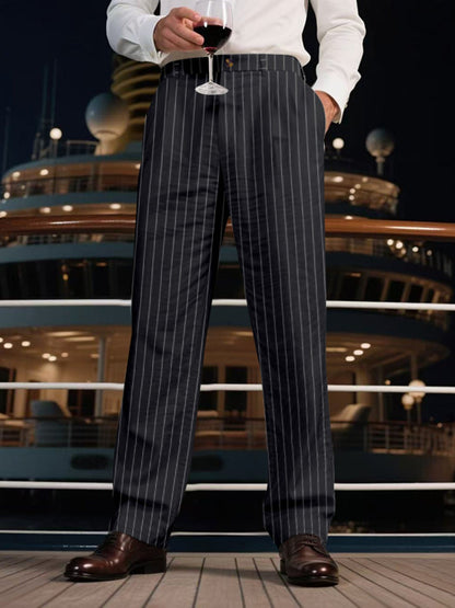 Men's Full Size Striped Wide Leg Pant Plus Size - Black -