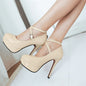 Chic High Heel Platforms with Buckle - Beige 38 - heels