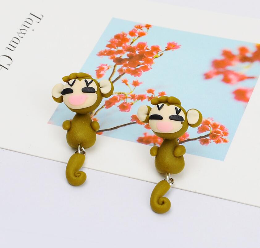 Cute Monkey Polymer Clay Earrings - - earrings
