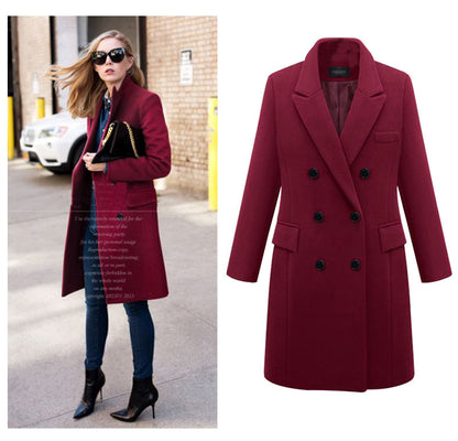 Women Lapel Collar Double Breasted Coats