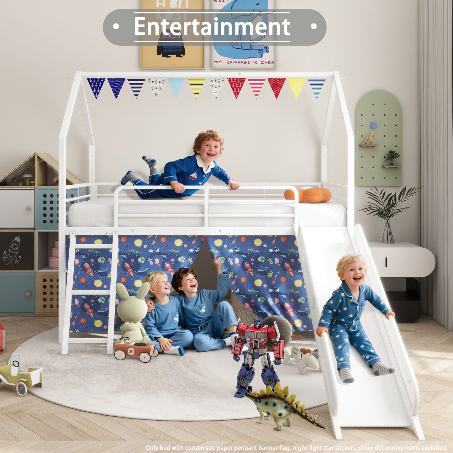 Jack - House Loft Bed With Slide And Curtain Set- HouseOfZazla- {{Product type}}