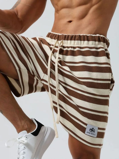 Men's Plus Size Drawstring Striped Shorts - -