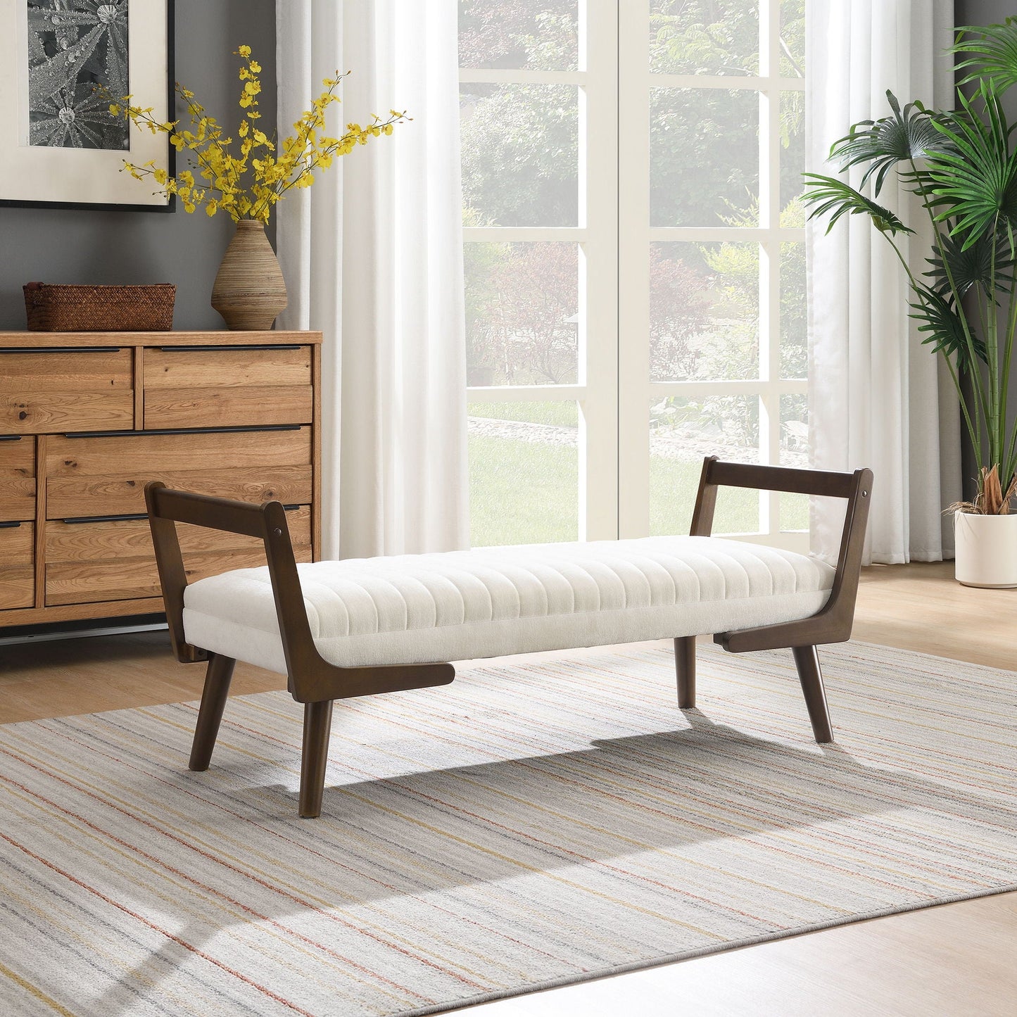 Mid-Century Bench With Wood Legs- Unique Piece Furniture- {{Product type}}
