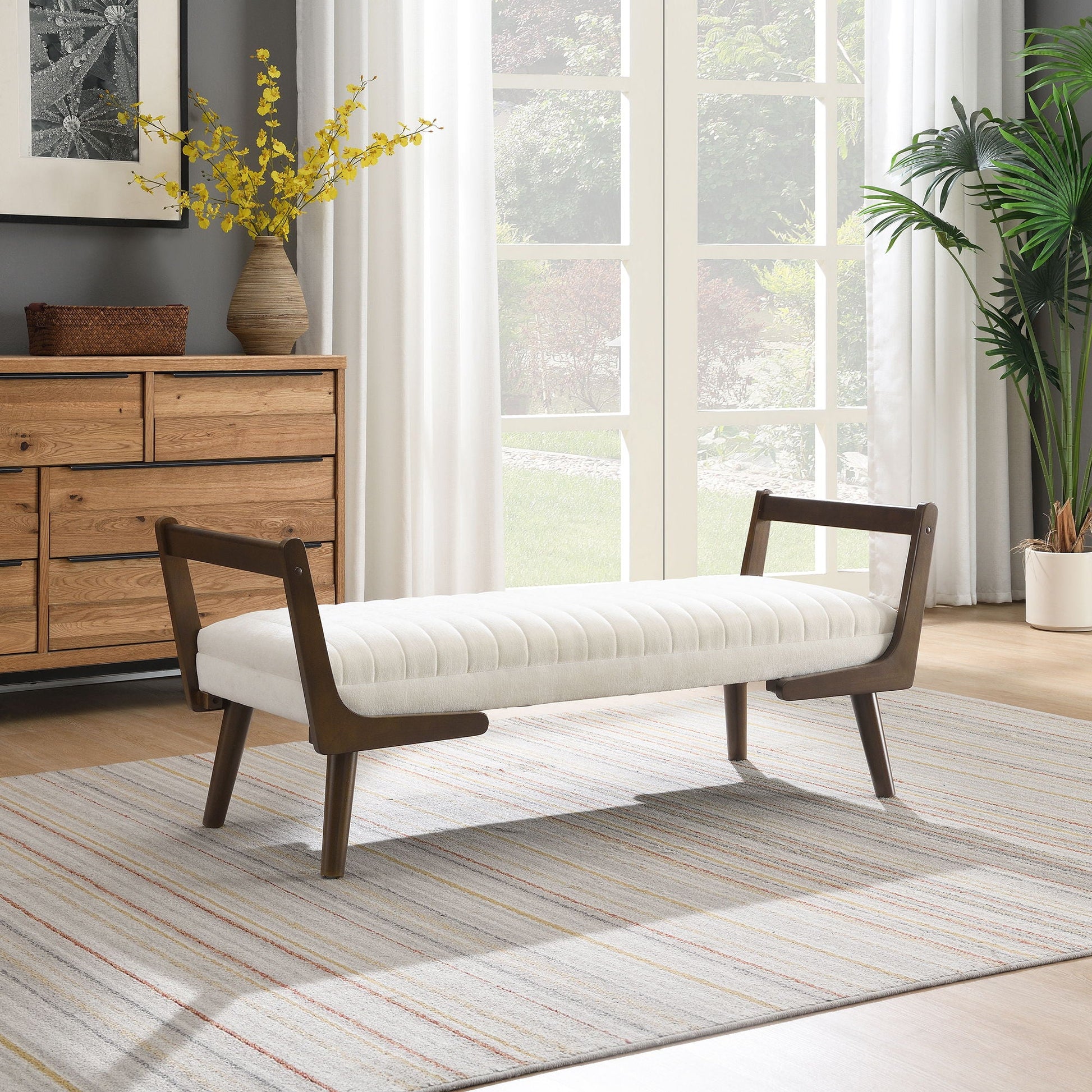Mid-Century Bench With Wood Legs- Unique Piece Furniture- {{Product type}}