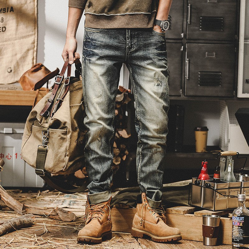 Vintage Distressed Slim Fit Denim Jeans - M - jeans