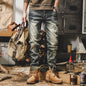 Vintage Distressed Slim Fit Denim Jeans - M - jeans