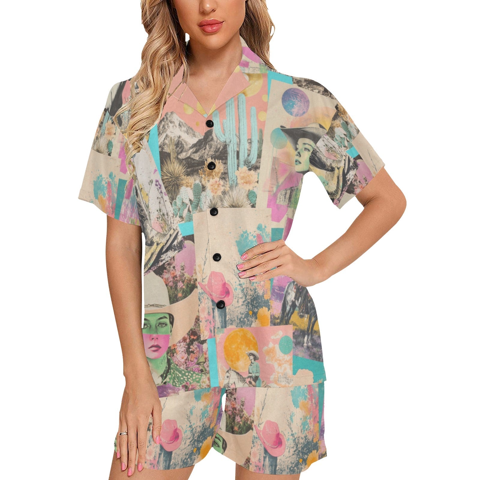 Baha Ranch Retro Pop Western Collage Pajama Set - - Pajama Sets