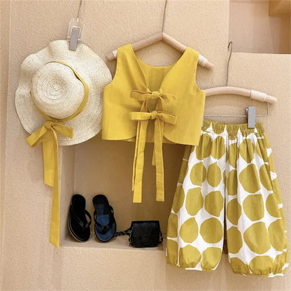 Girls Ruffled Spaghetti Top and Shorts Sets yellow