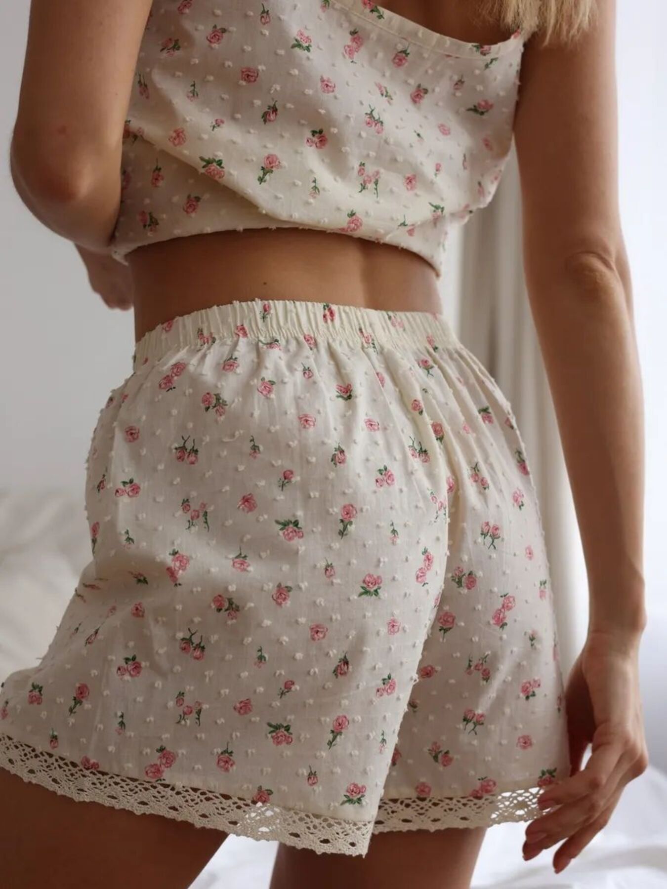 Floral Print Lace Trim Cami and Shorts Set- Shopimist- {{Product type}}