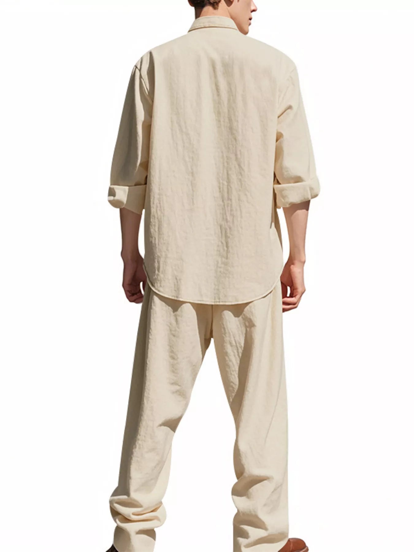 Men's Full Size Button Up Long Sleeve Shirt and Pants Plus Size - -