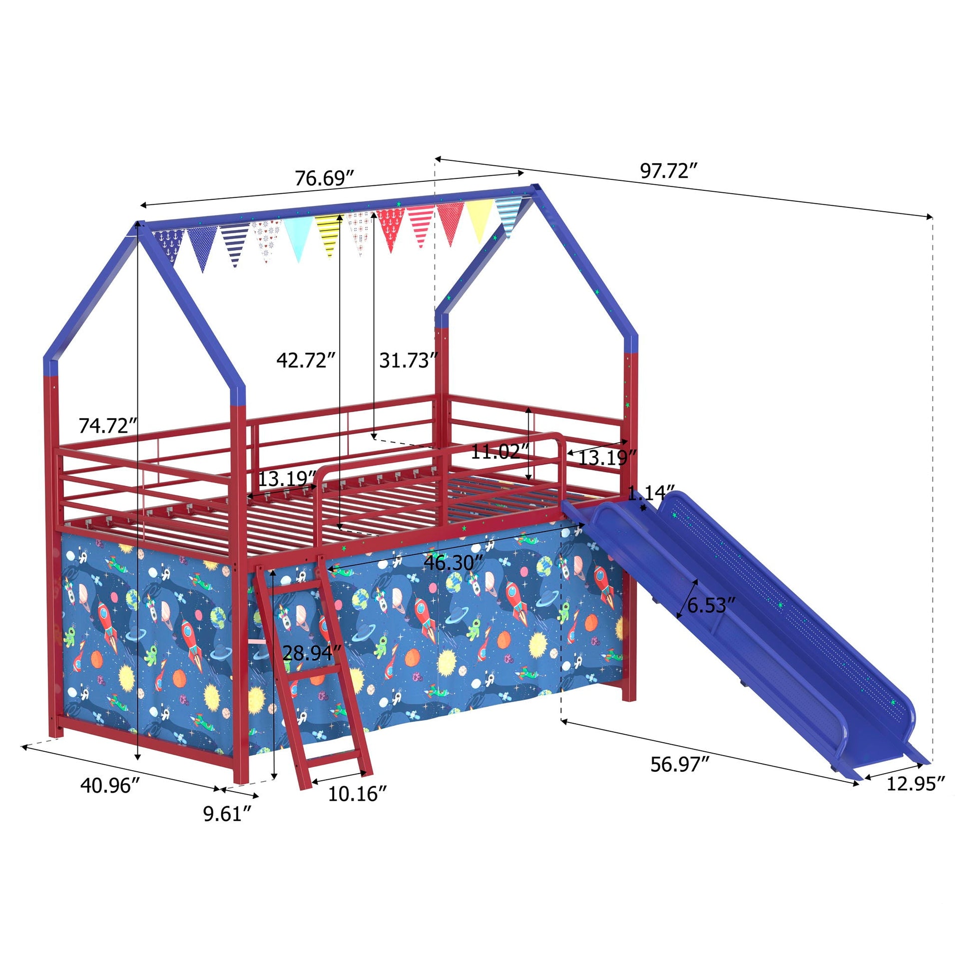 Jack - House Loft Bed With Slide And Curtain Set- HouseOfZazla- {{Product type}}