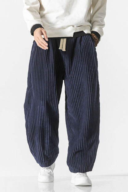 Men's Plus Size Corduroy Wide Leg Casual Pants - Navy -
