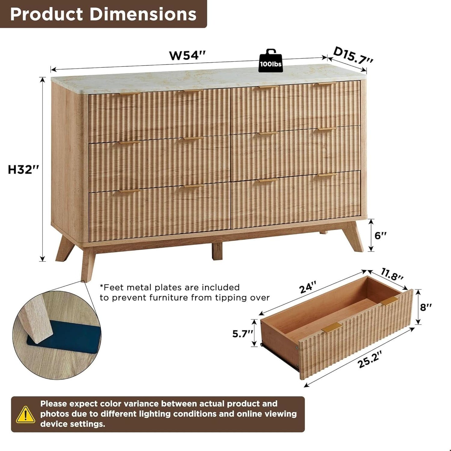 Natural Oak Dresser With Faux Marble Top Bedroom Furniture- ShipItFurniture- {{Product type}}