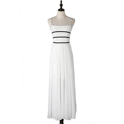 Backless Long White Strap Women Party Dress Made of Chiffon