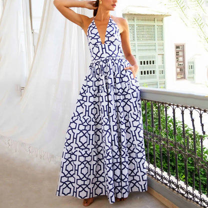 Chic Summer Loose Halter Dress - - dress