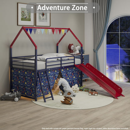 Jack - House Loft Bed With Slide And Curtain Set- HouseOfZazla- {{Product type}}