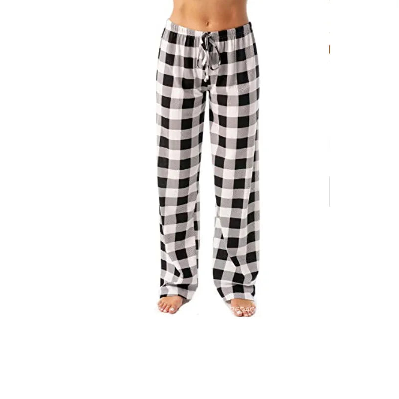 Women Solid Color Buffalo Plaid Pajama Pants Sleepwear With Pockets