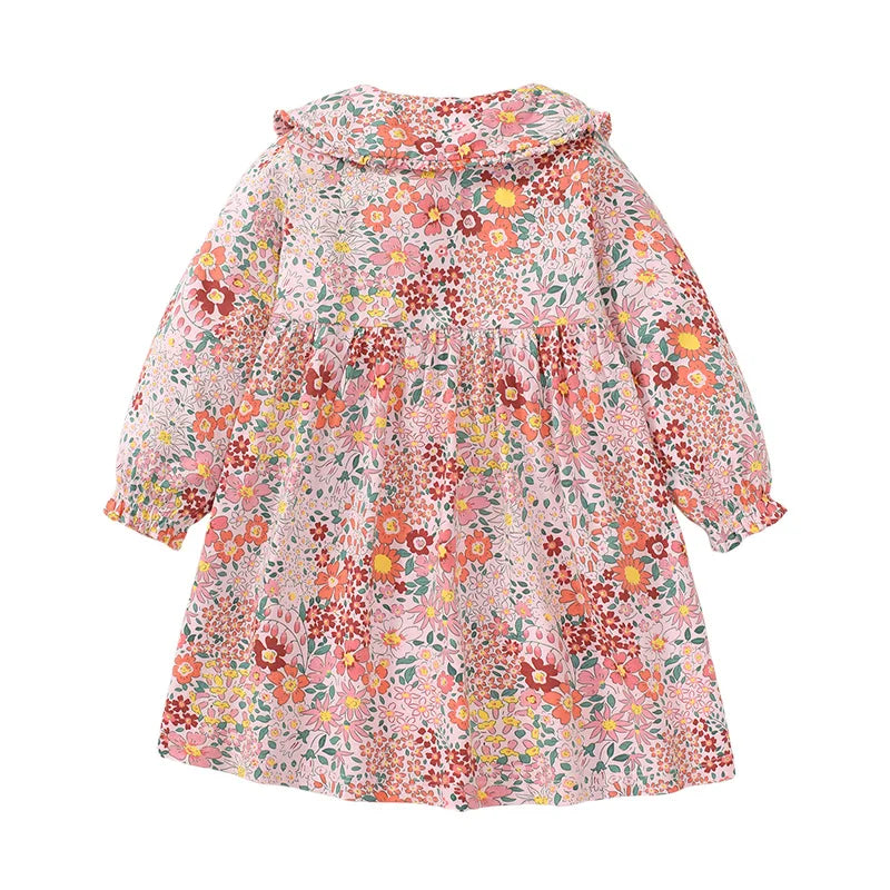 Floral Princess Collar Buttons Long Sleeve Dress