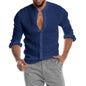 Men's Casual Blouse Cotton Linen Shirt Loose Tops Short Sleeve Shirt