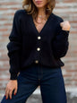 Full Size V-Neck Button-Up Knit Cardigan Plus Size - Black -